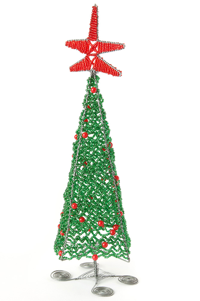 Small Beaded Wire Christmas Tree Sculptures - Kushiaa