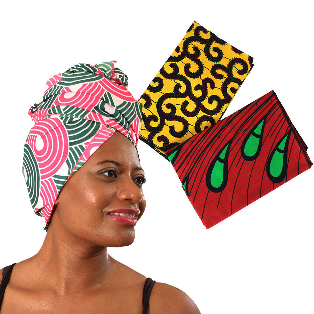 Set Of 3 African Print Head Wraps - Kushiaa