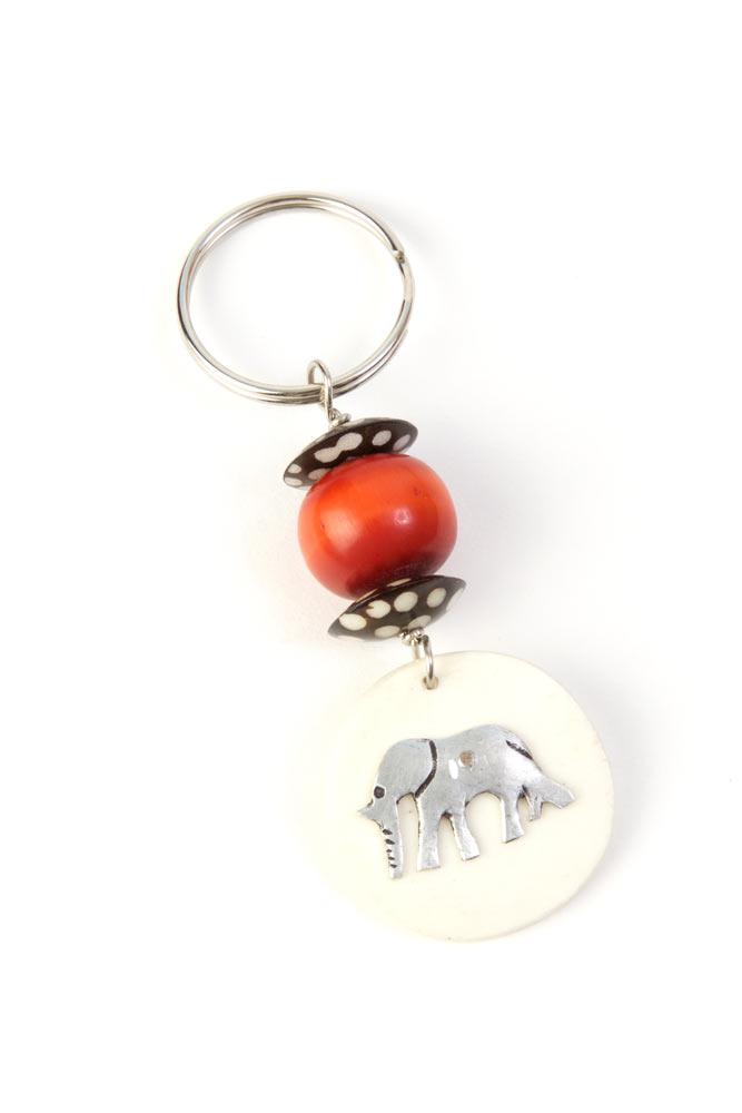 African Kenya Bovine Cow Bone Keychain Keyring Key Holder Elephant 655-56 